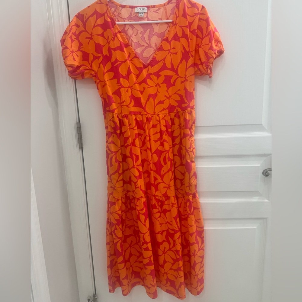 J. Crew Orange & Pink Floral V-Neck Midi Dress